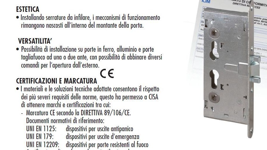 SERRATURA CISA INFILARE ANTIPANICO PER CILINDRO 43110