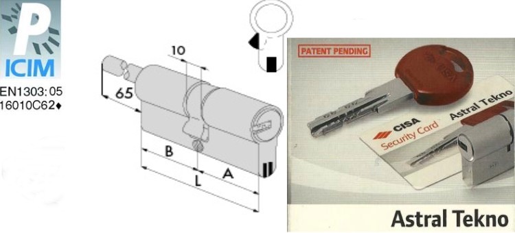 Cilindro CISA ASTRAL TEKNO Codolo Chiave Protetta 3 ch.