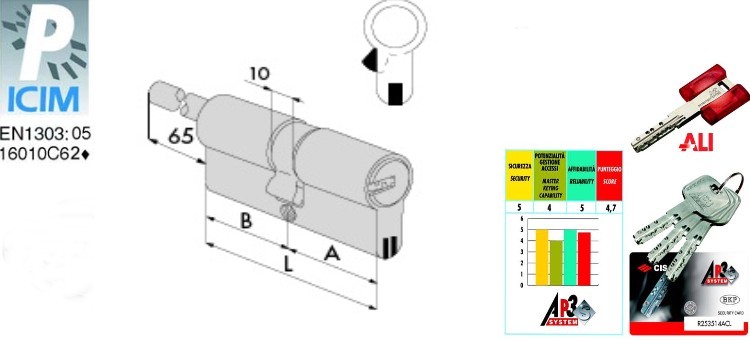 Cilindro CISA AP3 S codolo con lamine antispezz. 5 chiavi